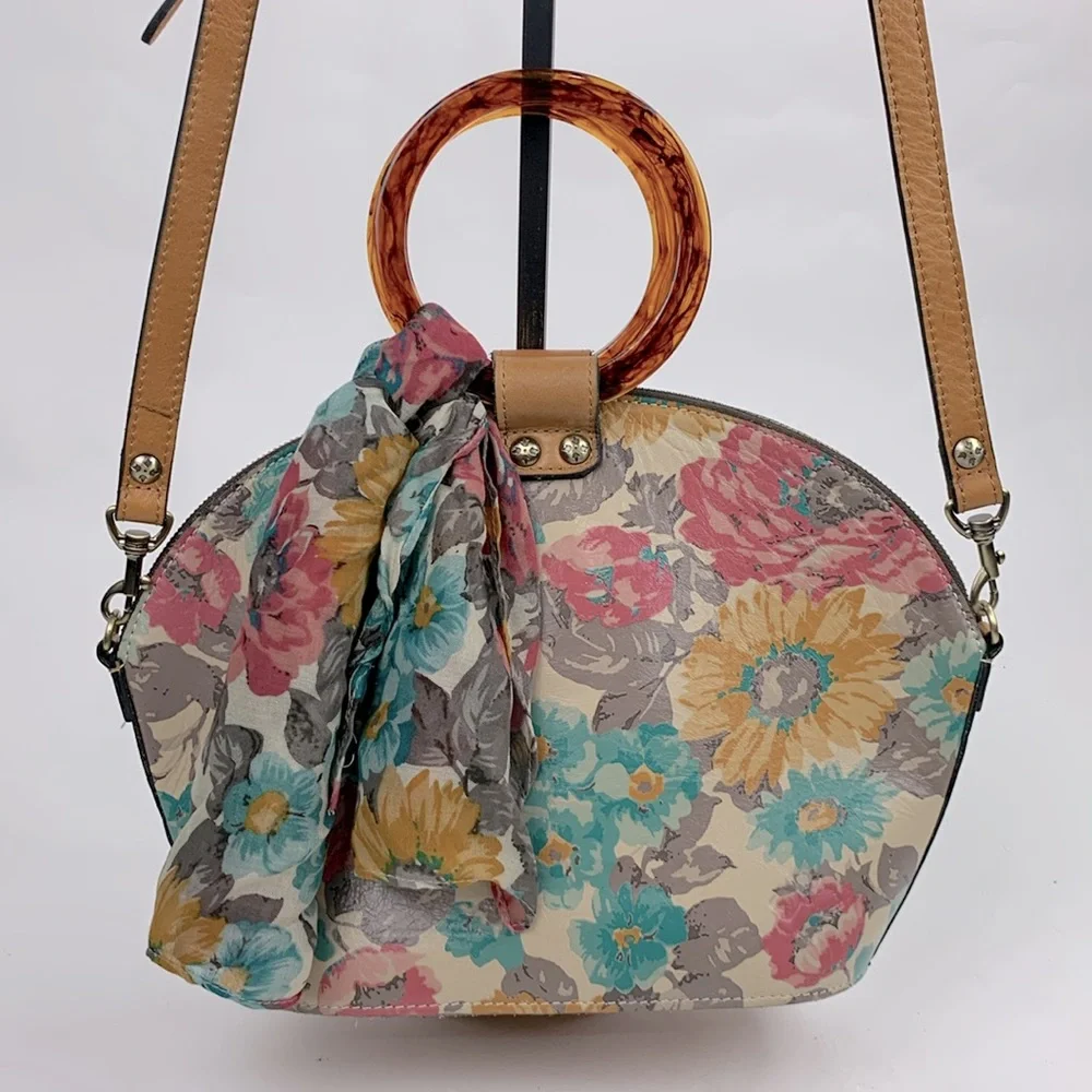 Patricia Nash First Bloom Meldola Dome Satchel crossbody bag Floral Leather